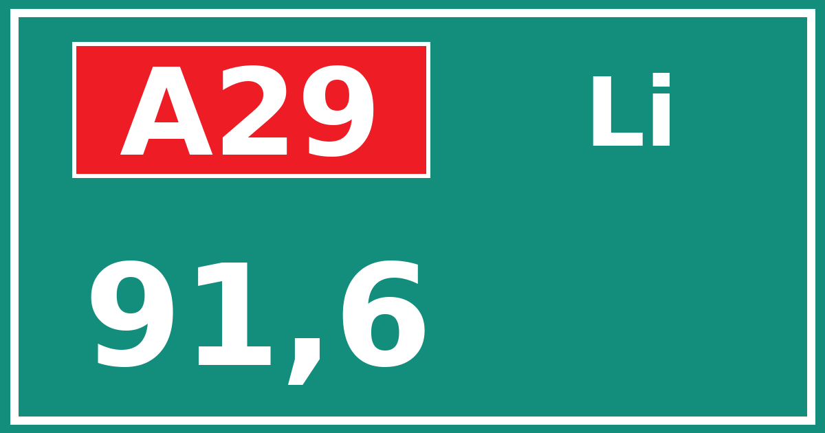 Hectometerbord A29 91,6 zijde Li
