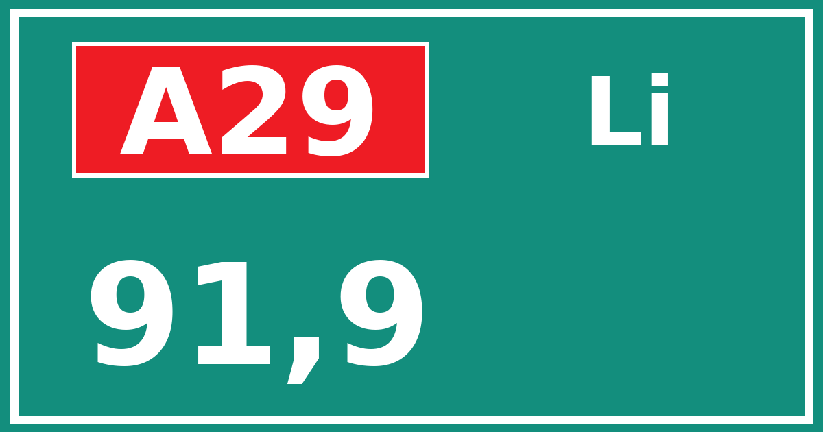 Hectometerbord A29 91,9 zijde Li