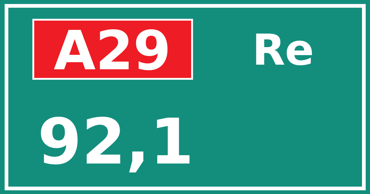 Hectometerbord A29 92,1 zijde Re