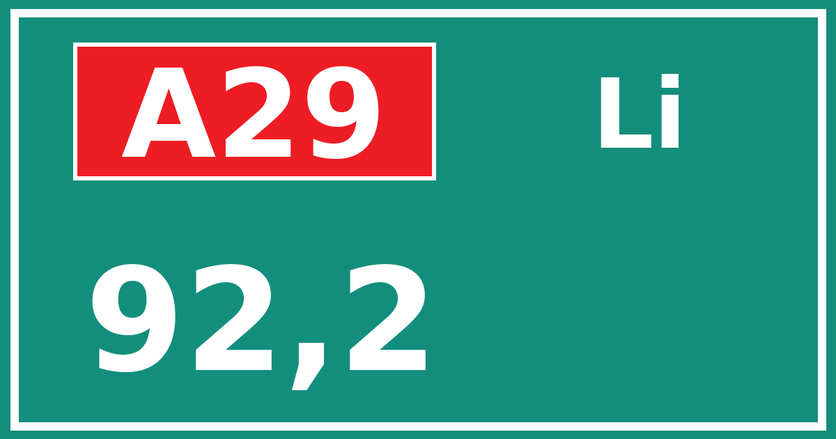 Hectometerbord A29 92,2 zijde Li