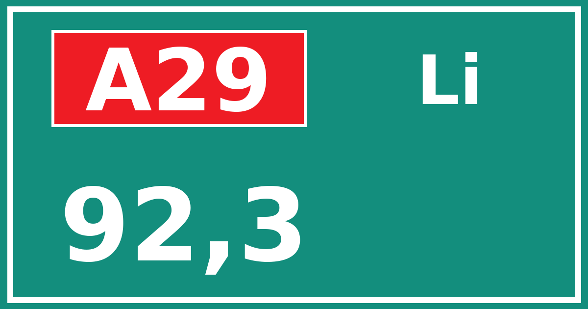 Hectometerbord A29 92,3 zijde Li
