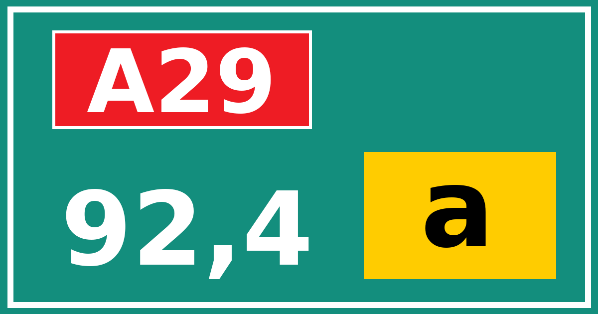 Hectometerbord A29 92,4 letter a