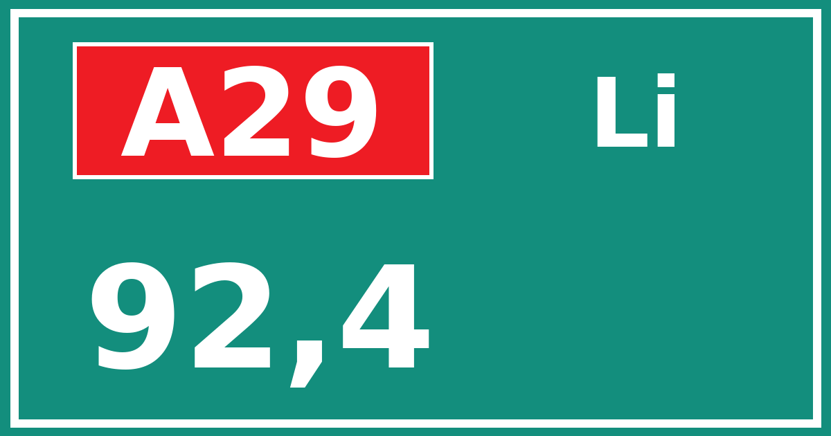 Hectometerbord A29 92,4 zijde Li