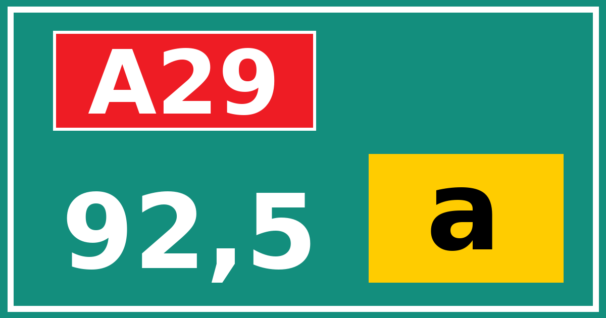 Hectometerbord A29 92,5 letter a