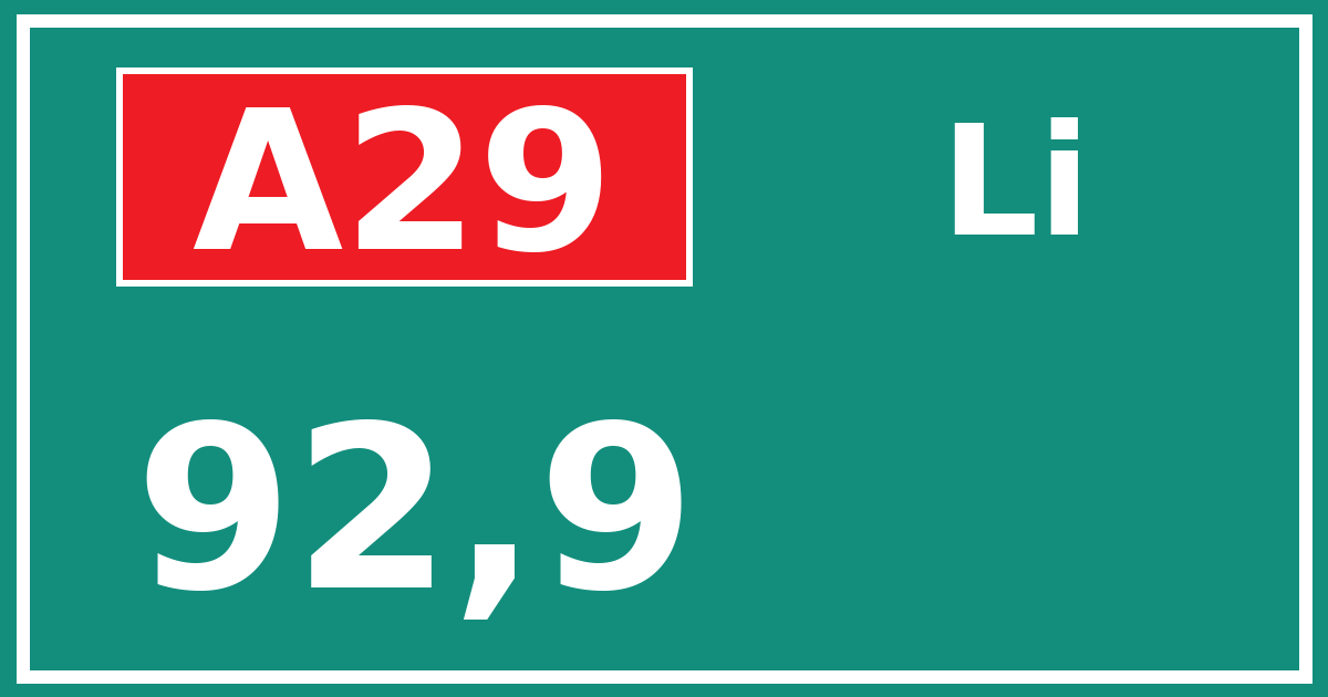 Hectometerbord A29 92,9 zijde Li