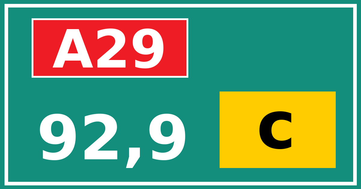 Hectometerbord A29 92,9 letter c