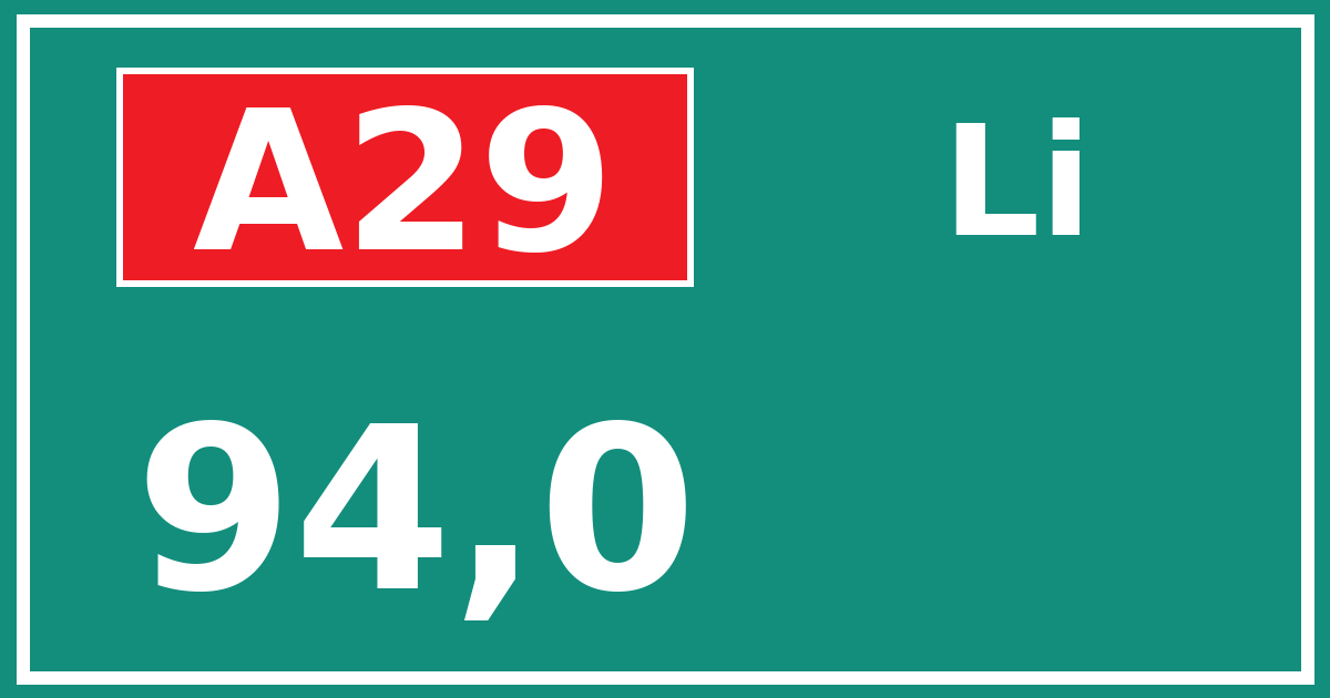 Hectometerbord A29 94,0 zijde Li