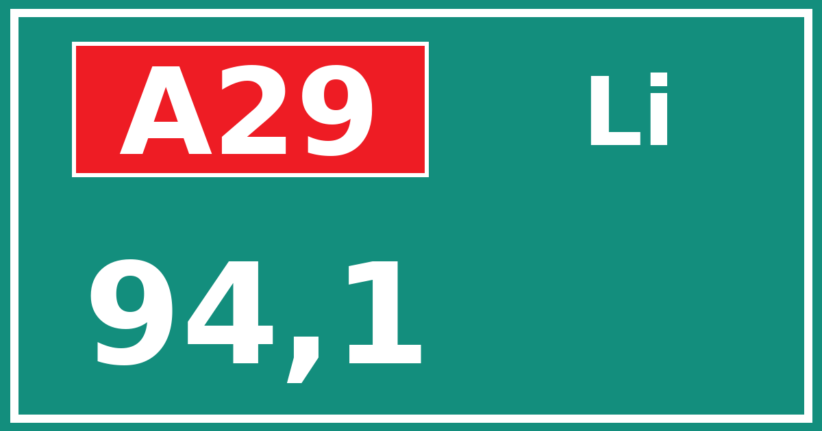 Hectometerbord A29 94,1 zijde Li