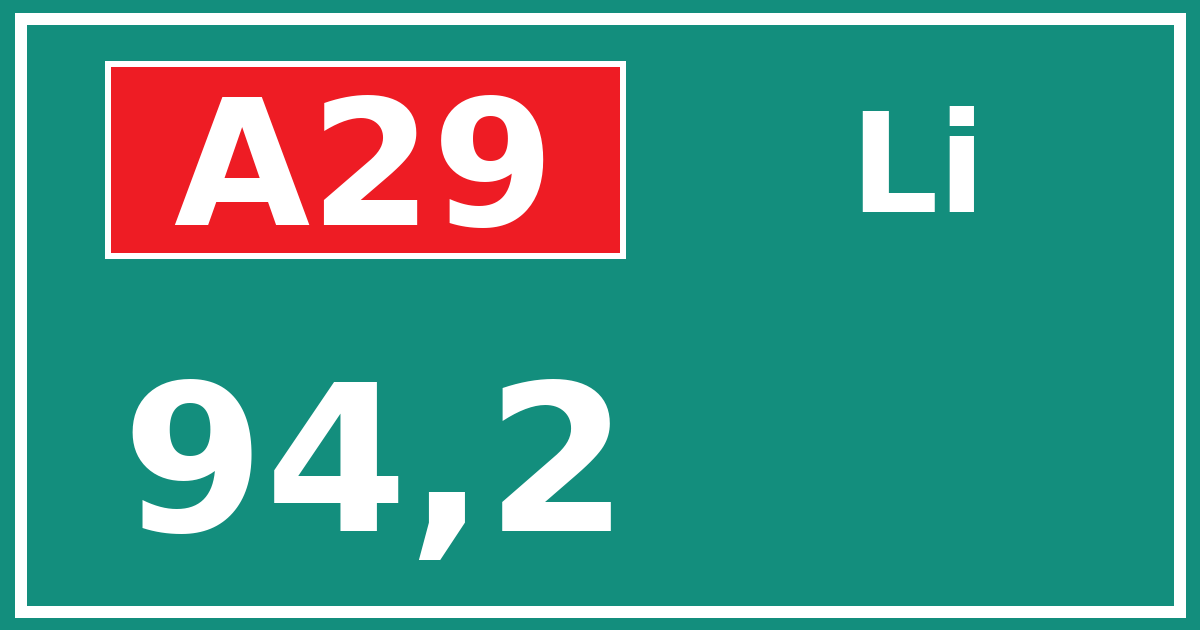 Hectometerbord A29 94,2 zijde Li