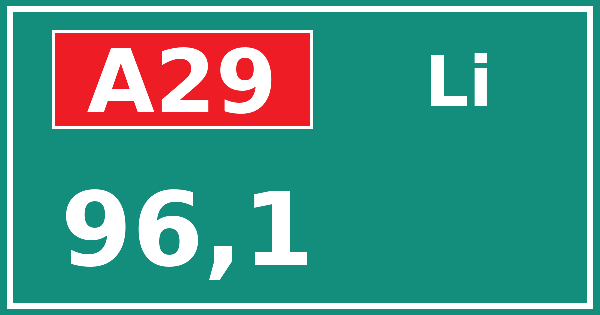 Hectometerbord A29 96,1 zijde Li