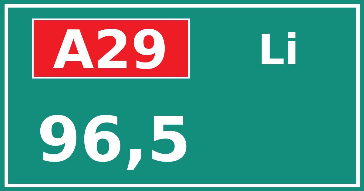 Hectometerbord A29 96,5 zijde Li