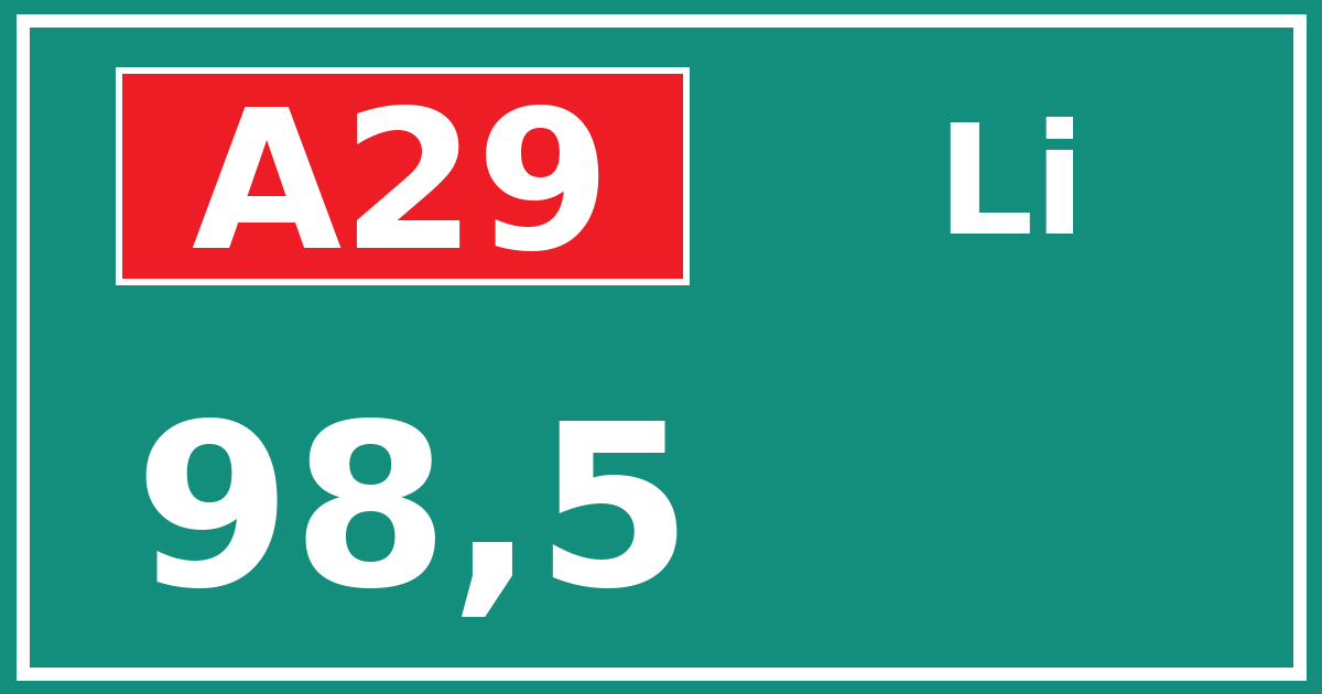 Hectometerbord A29 98,5 zijde Li