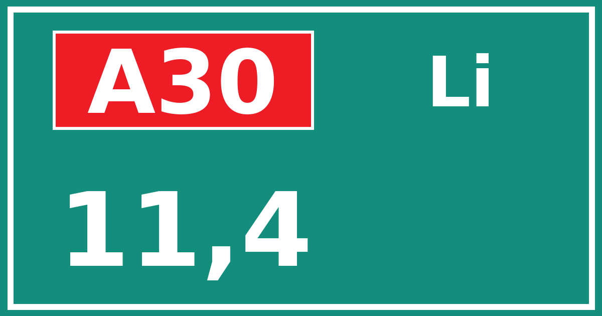 Hectometerbord A30 11,4 zijde Li