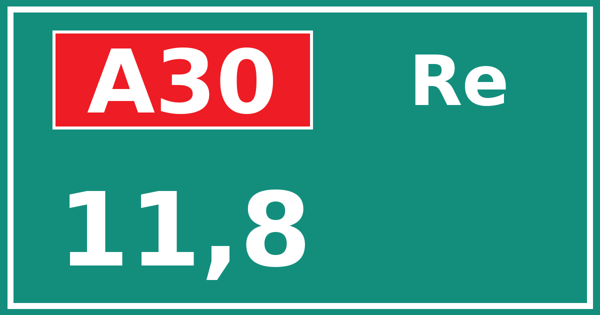 Hectometerbord A30 11,8 zijde Re