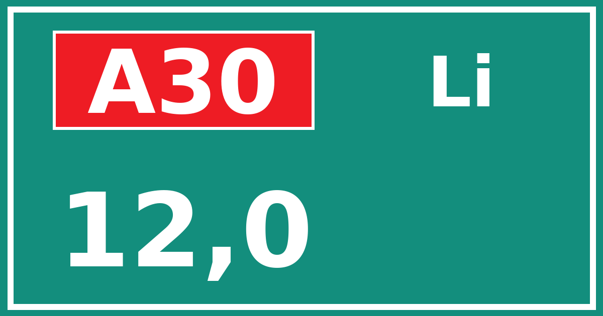 Hectometerbord A30 12,0 zijde Li