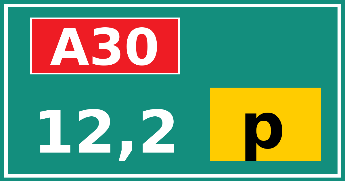 Hectometerbord A30 12,2 letter p