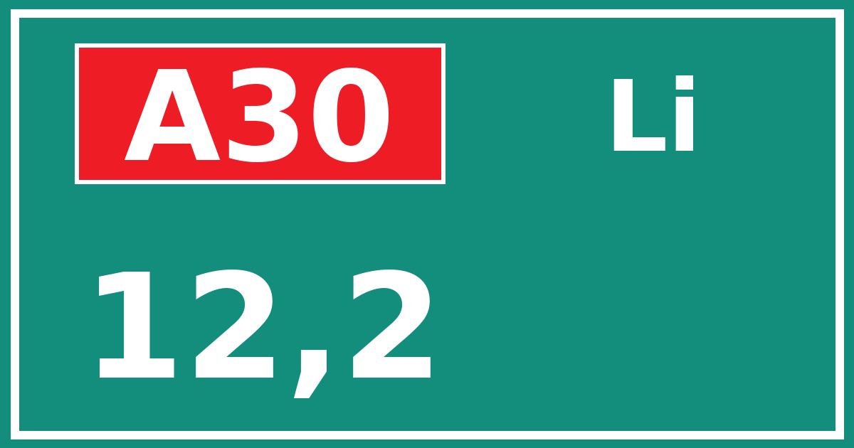 Hectometerbord A30 12,2 zijde Li
