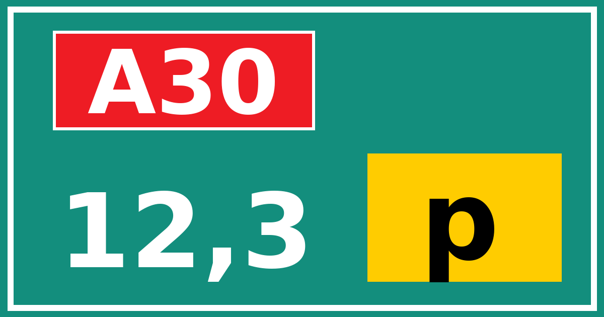 Hectometerbord A30 12,3 letter p