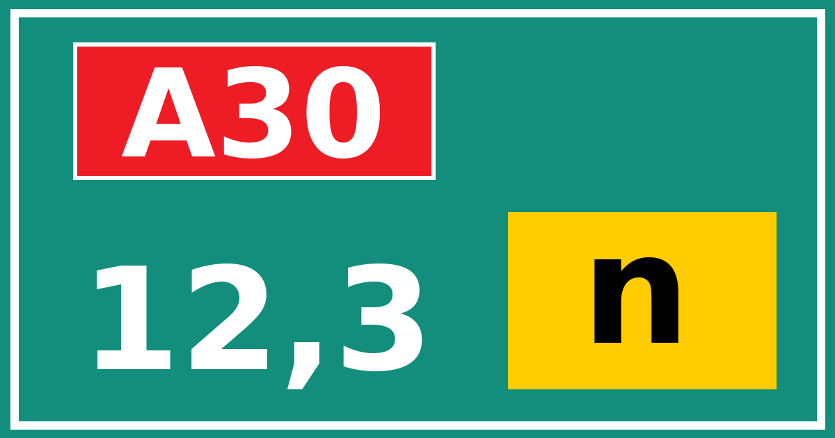 Hectometerbord A30 12,3 letter n