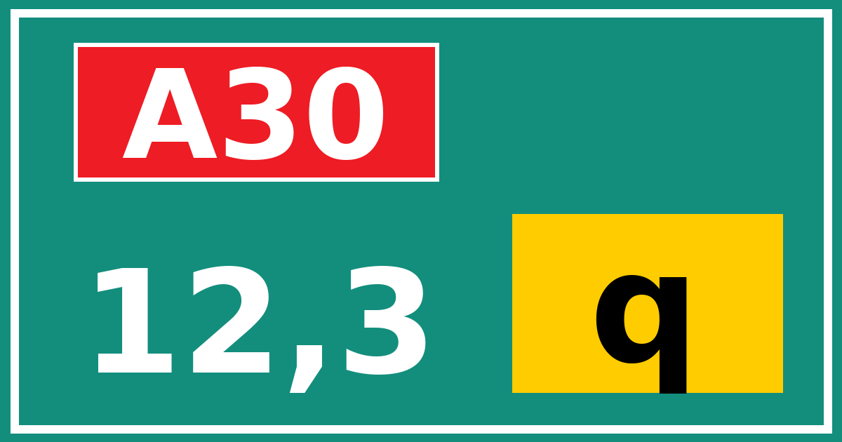 Hectometerbord A30 12,3 letter q