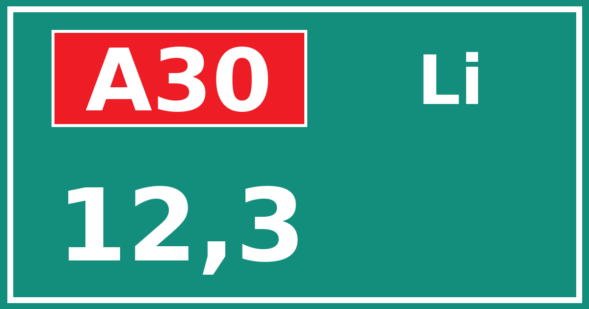 Hectometerbord A30 12,3 zijde Li
