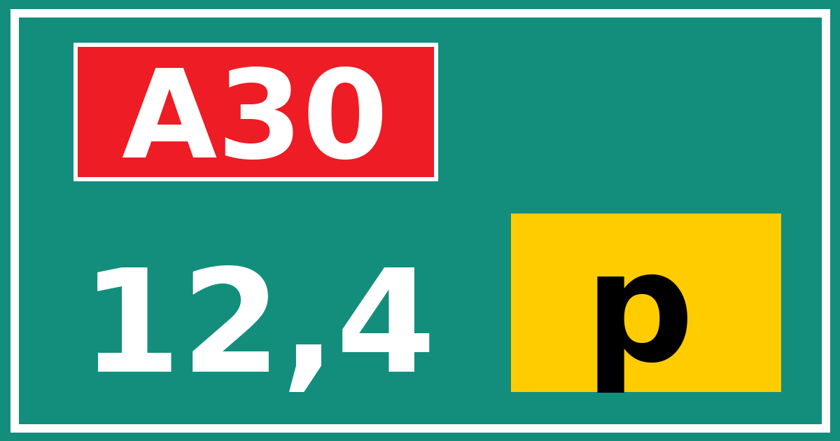 Hectometerbord A30 12,4 letter p