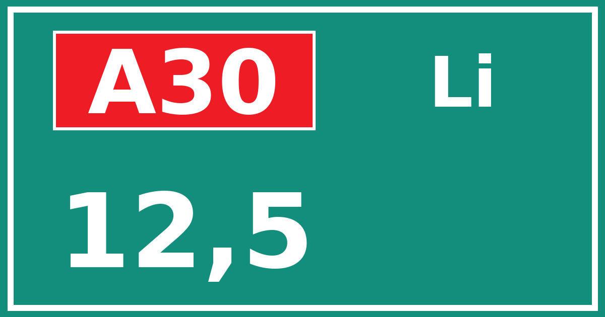 Hectometerbord A30 12,5 zijde Li