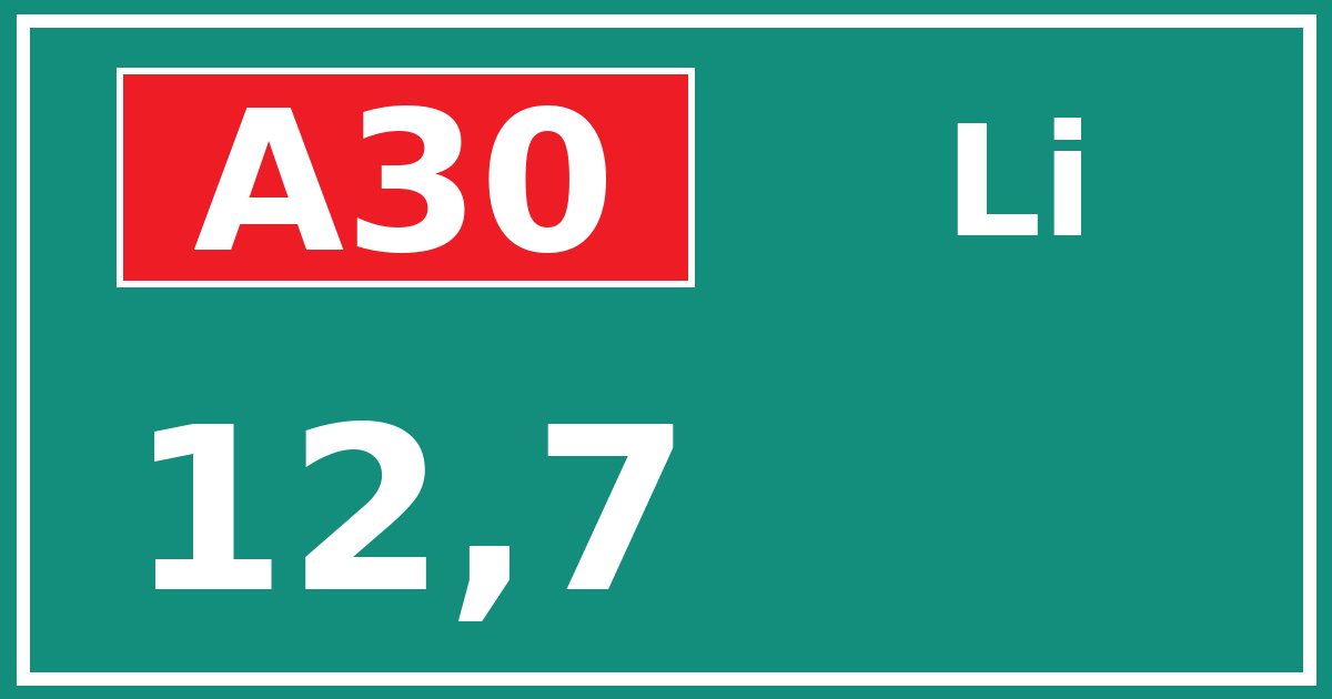 Hectometerbord A30 12,7 zijde Li