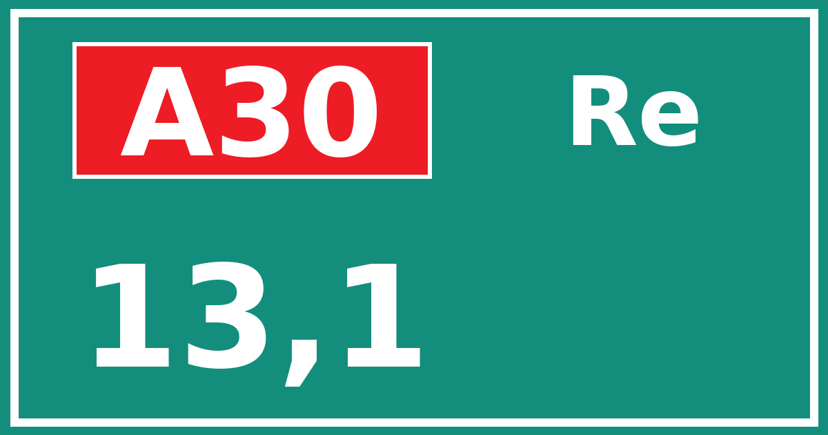 Hectometerbord A30 13,1 zijde Re