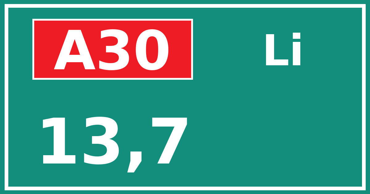 Hectometerbord A30 13,7 zijde Li