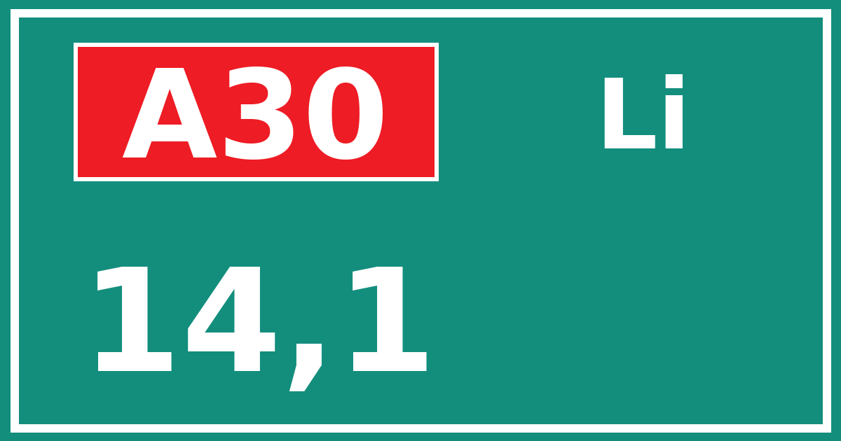 Hectometerbord A30 14,1 zijde Li
