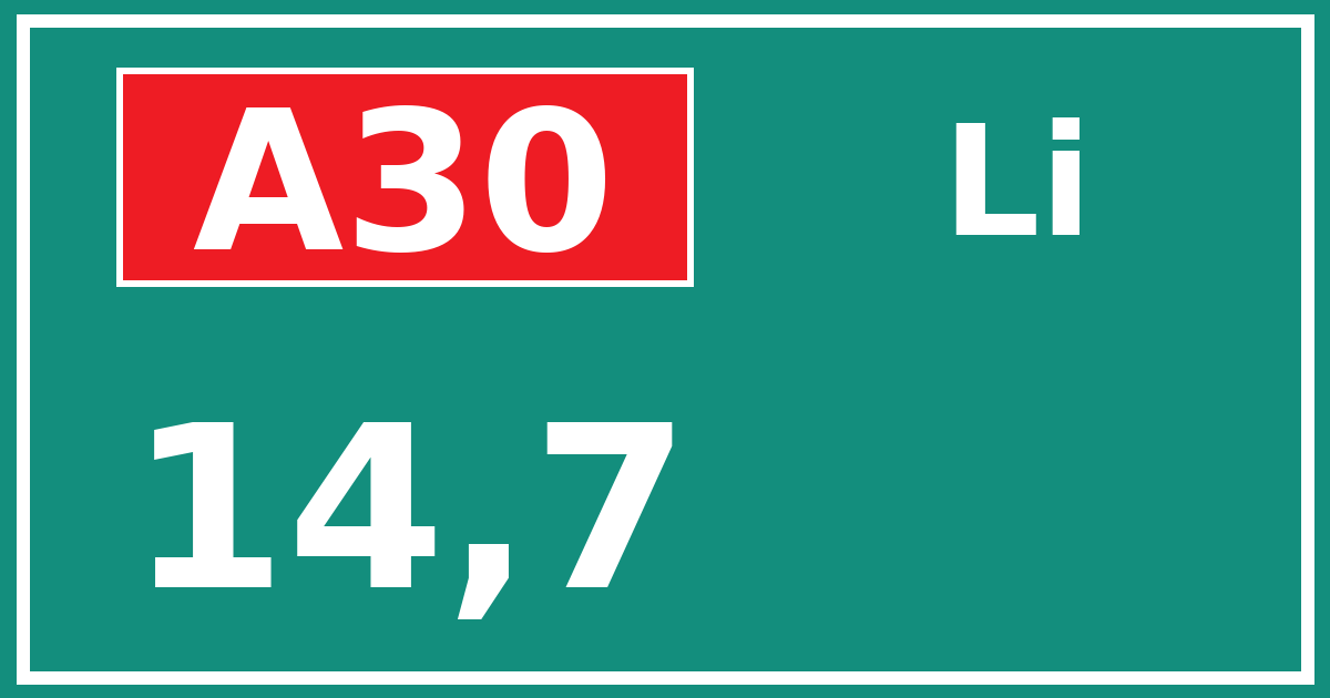 Hectometerbord A30 14,7 zijde Li