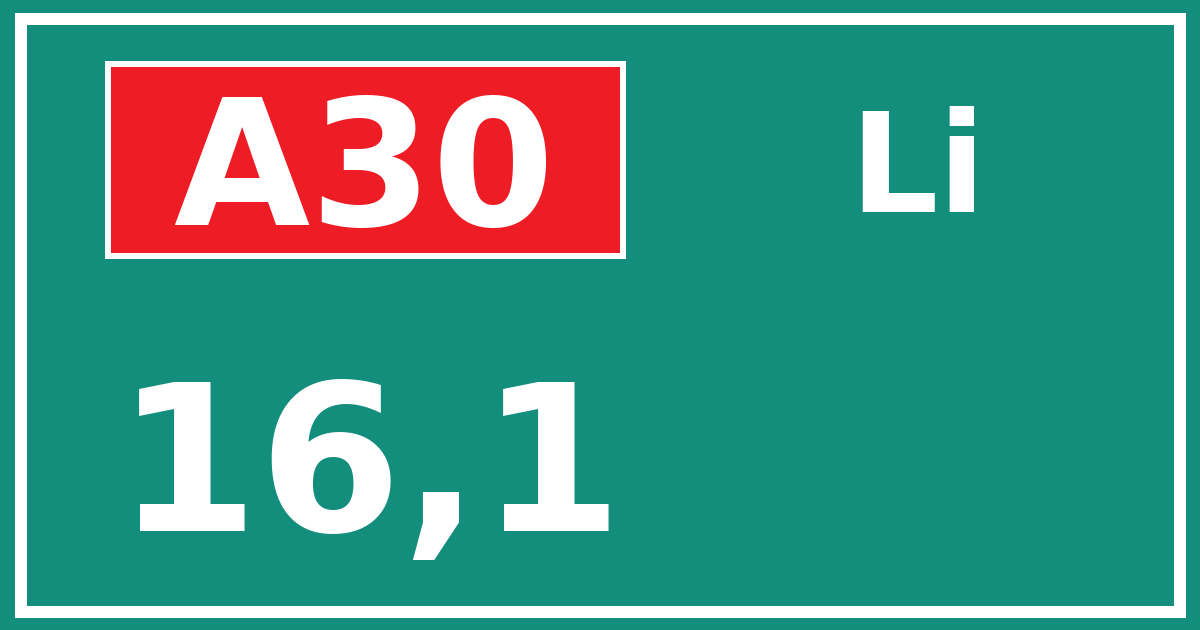Hectometerbord A30 16,1 zijde Li