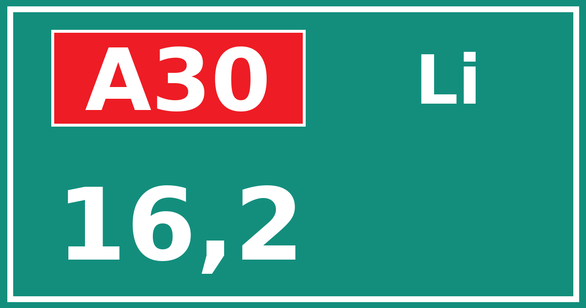 Hectometerbord A30 16,2 zijde Li