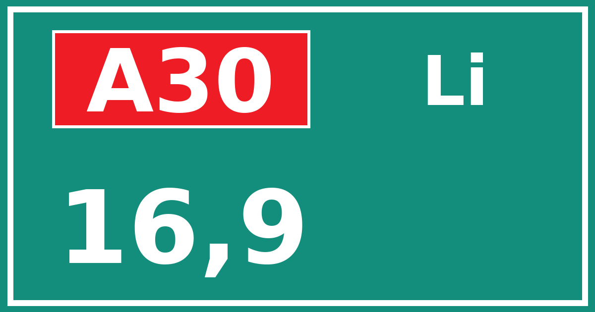 Hectometerbord A30 16,9 zijde Li