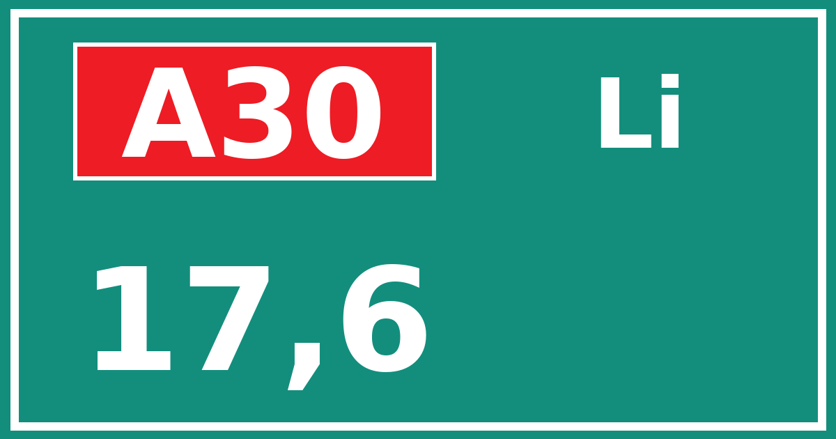 Hectometerbord A30 17,6 zijde Li