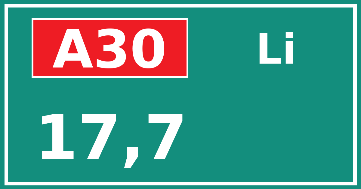Hectometerbord A30 17,7 zijde Li