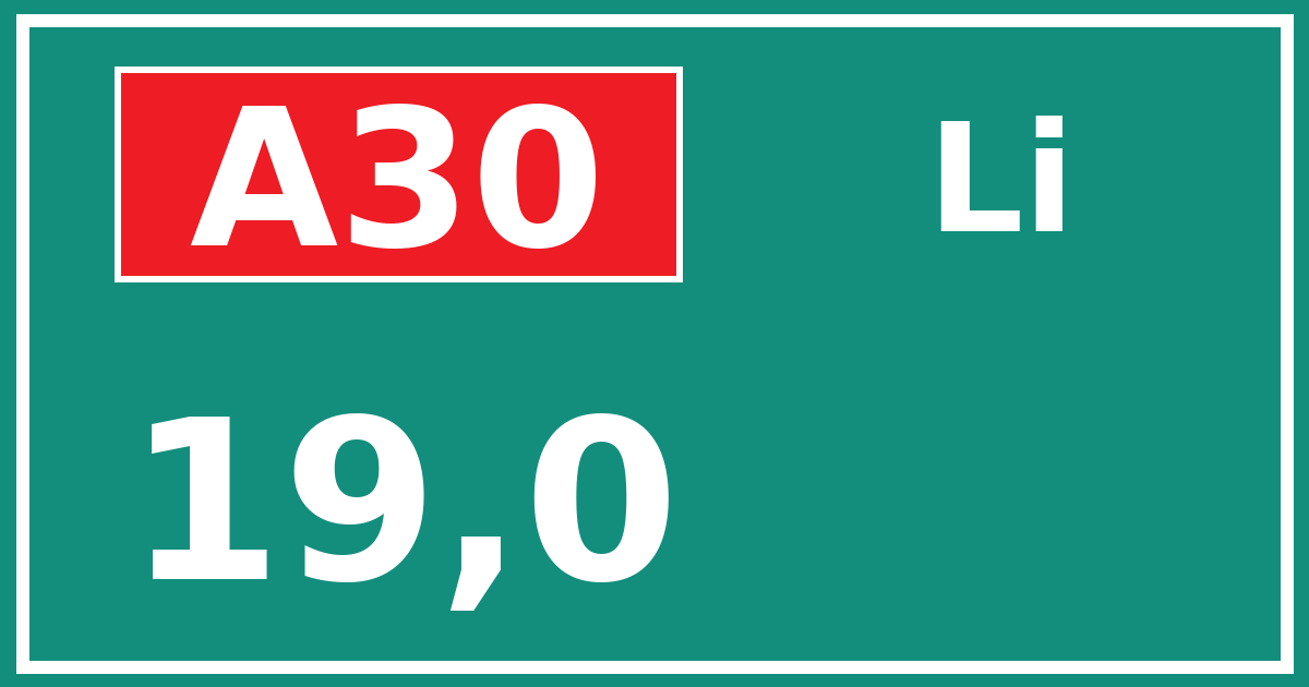 Hectometerbord A30 19,0 zijde Li