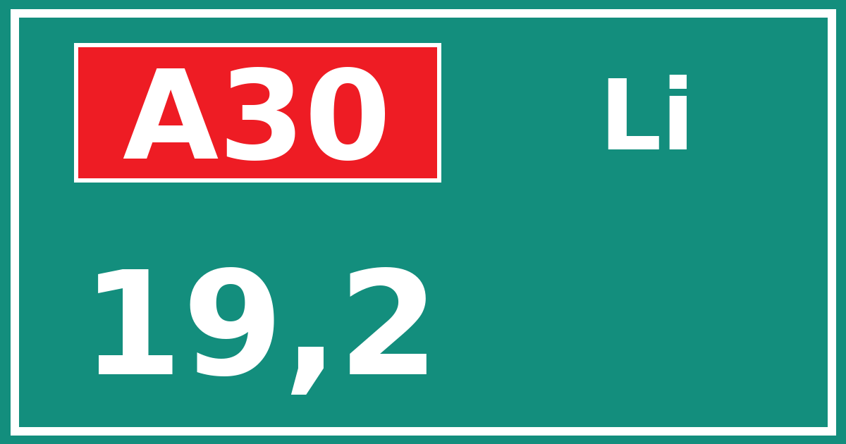 Hectometerbord A30 19,2 zijde Li