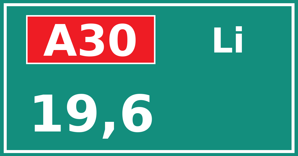 Hectometerbord A30 19,6 zijde Li