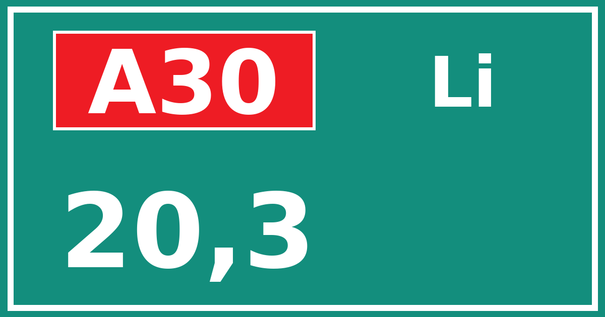 Hectometerbord A30 20,3 zijde Li
