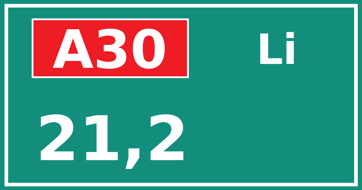 Hectometerbord A30 21,2 zijde Li