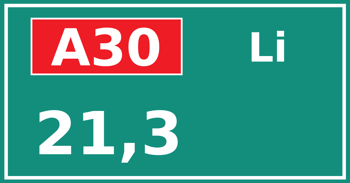 Hectometerbord A30 21,3 zijde Li