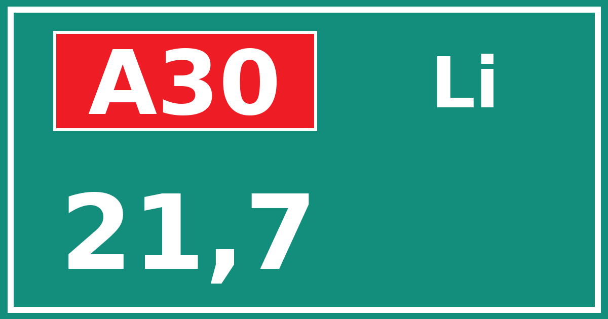 Hectometerbord A30 21,7 zijde Li