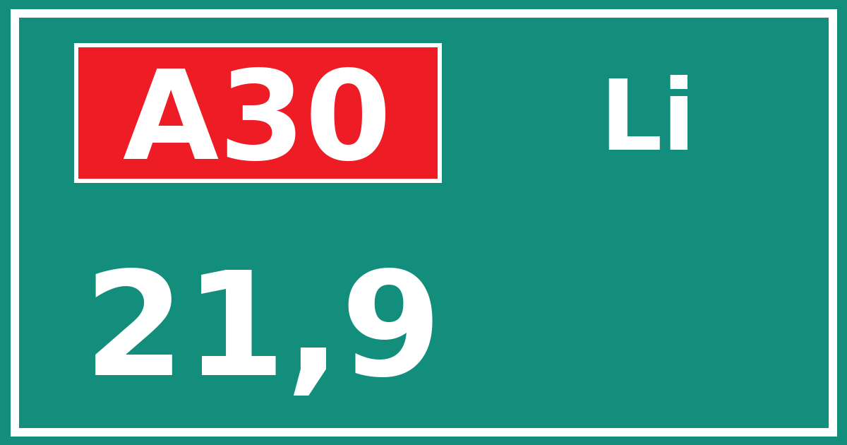 Hectometerbord A30 21,9 zijde Li