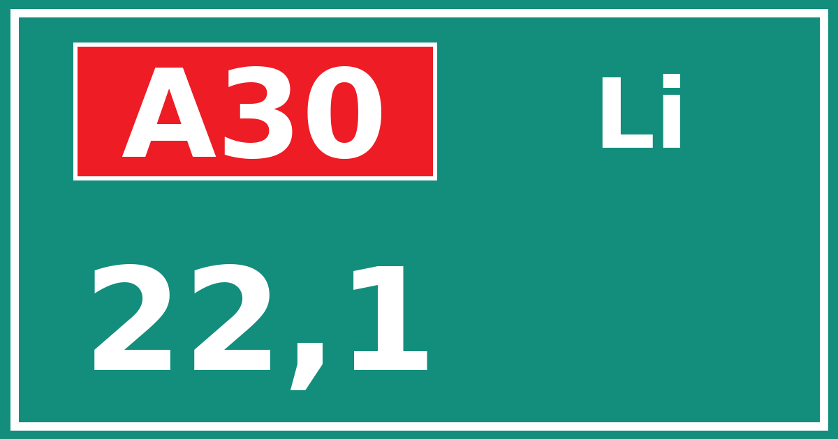 Hectometerbord A30 22,1 zijde Li
