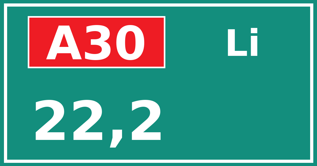 Hectometerbord A30 22,2 zijde Li