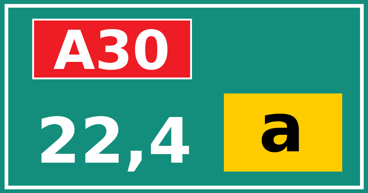 Hectometerbord A30 22,4 letter a