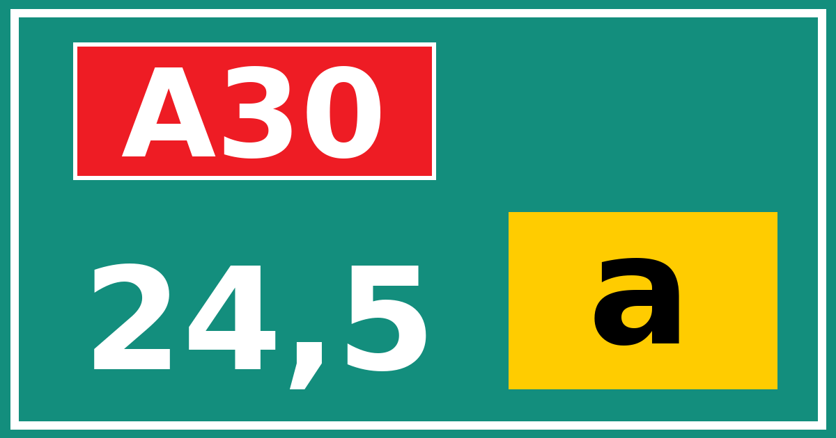 Hectometerbord A30 24,5 letter a
