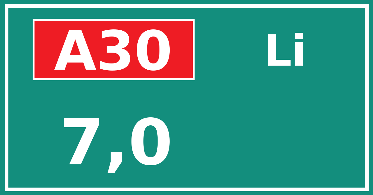 Hectometerbord A30 7,0 zijde Li